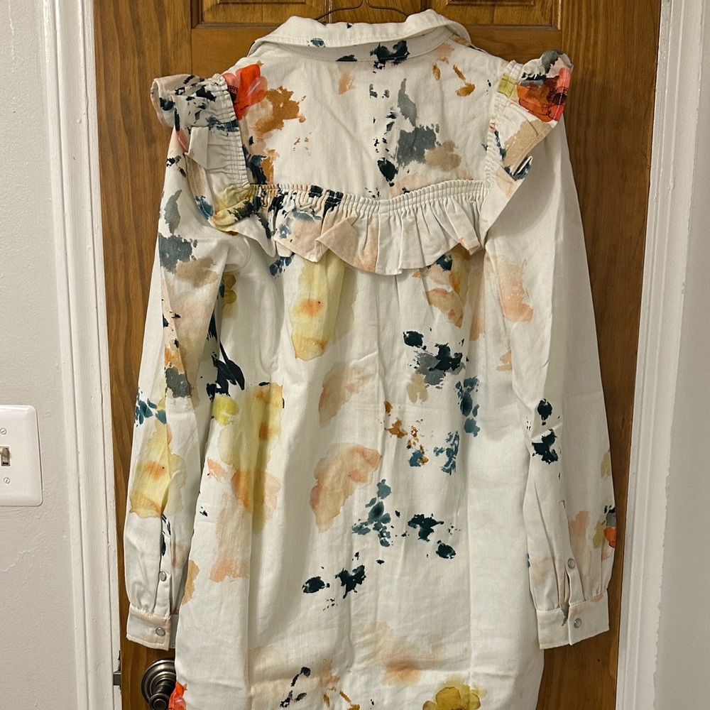 Anthropologie Pilcro Watercolor Floral Ruffle Button-Up Dress- XS- $168- NWT! - Picture 8 of 8
